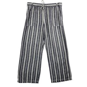 Gap Striped Blue/Cream Linen Blend Pullon Pants Women’s SZ LG Beachy Breathable